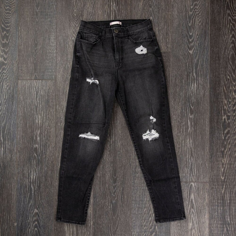 So Dark Grey Ripped Mom Jeans 5